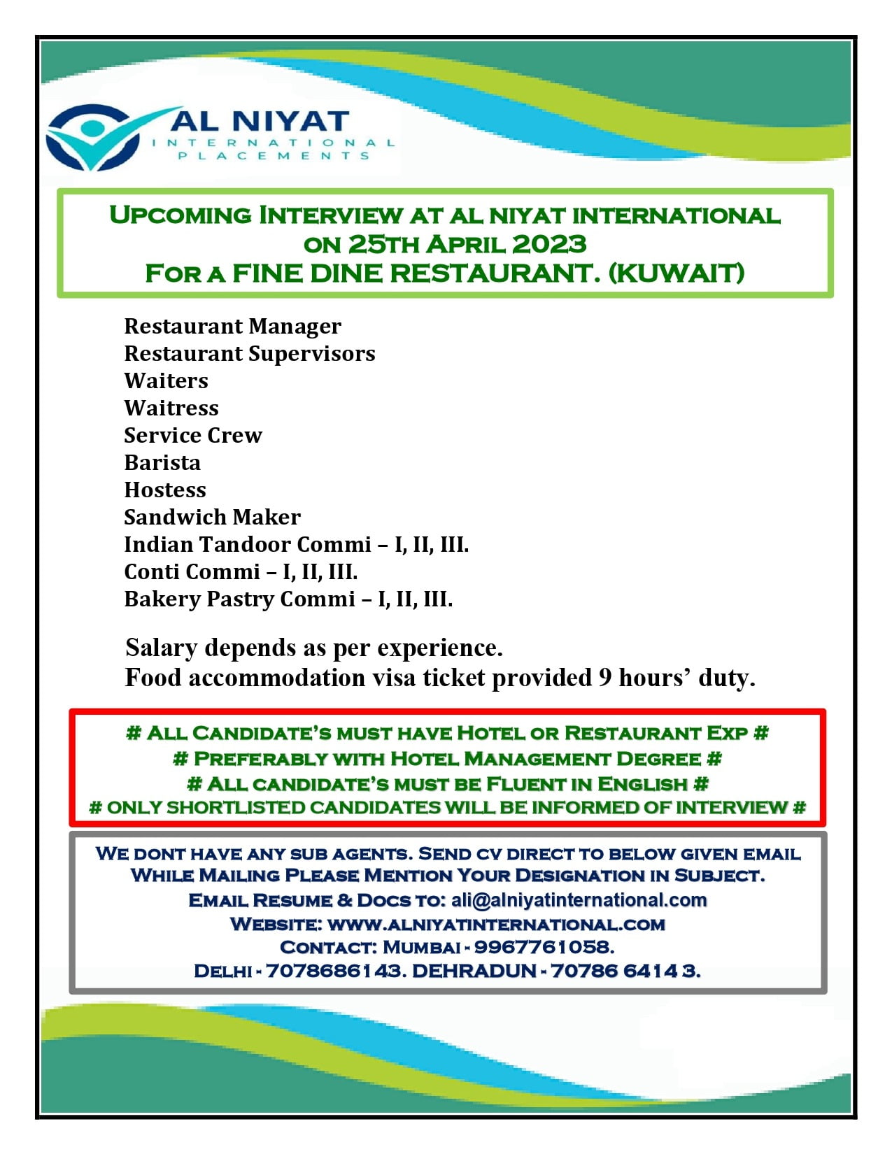 Al Niyat International Job Opportunity