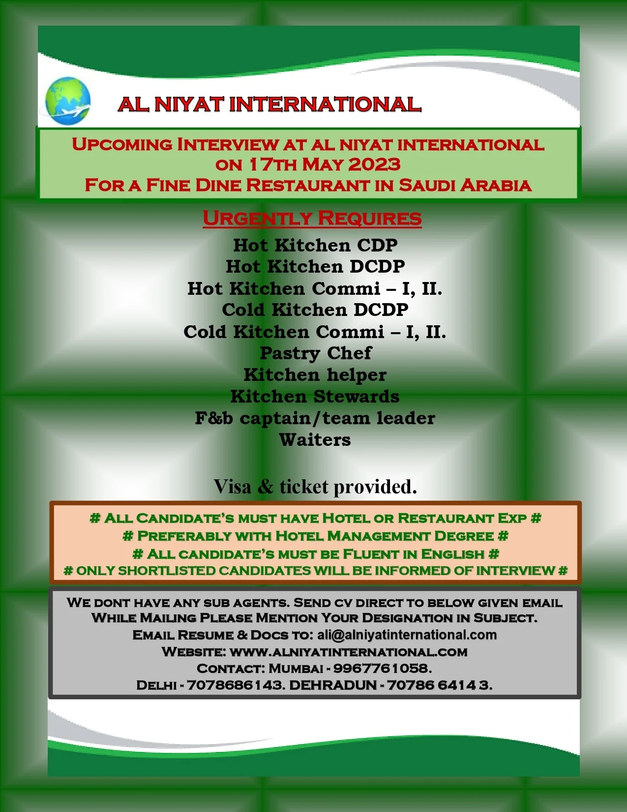 Al Niyat International Job Opportunity